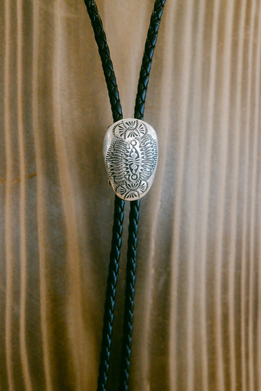 Shirley Skeets Navajo Handmade Etched Silver Bolo