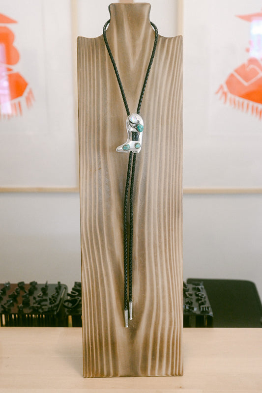 Vintage Turquoise and Mother of Pearl Cowboy Boot Bolo