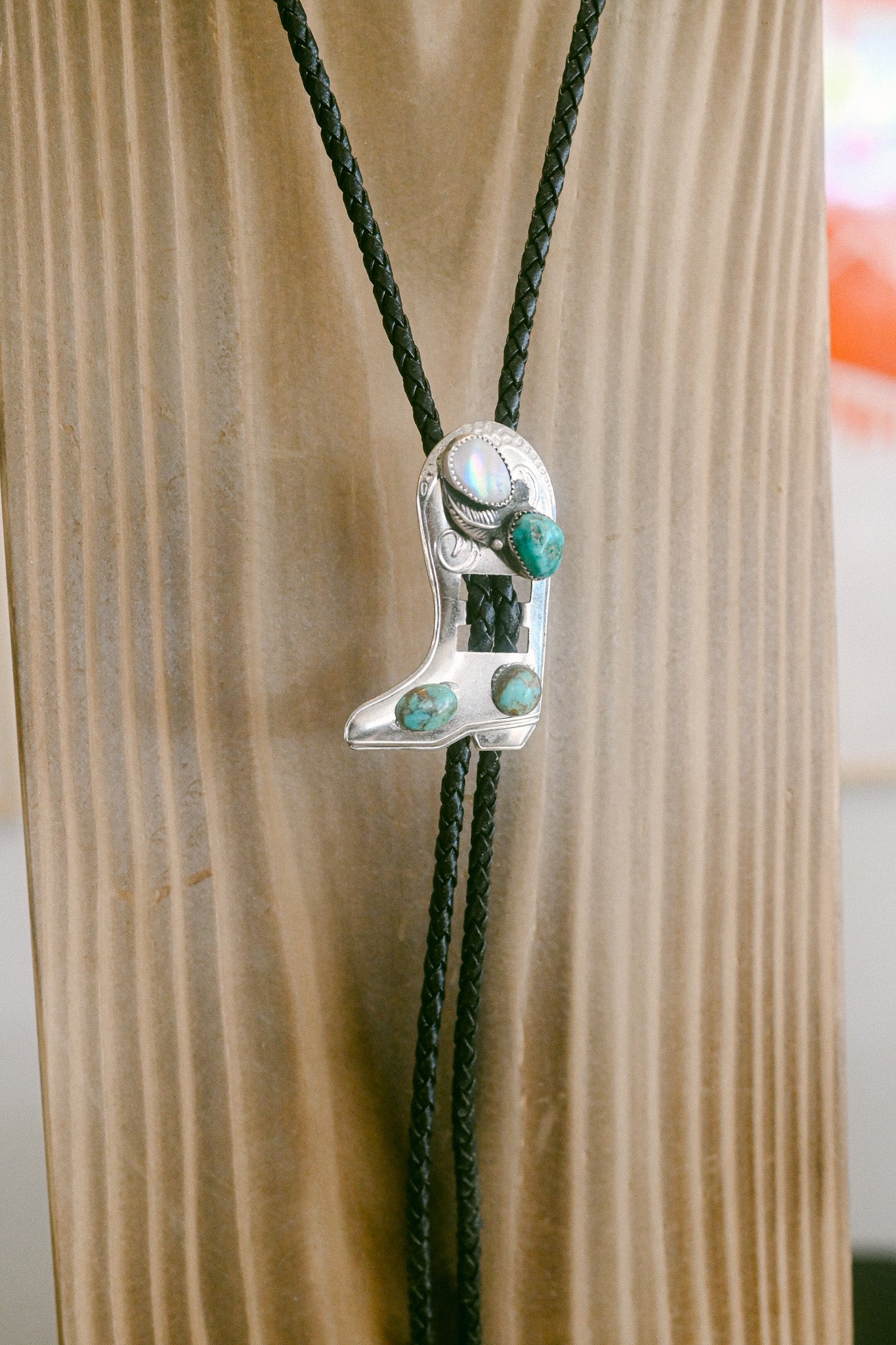 Vintage Turquoise and Mother of Pearl Cowboy Boot Bolo