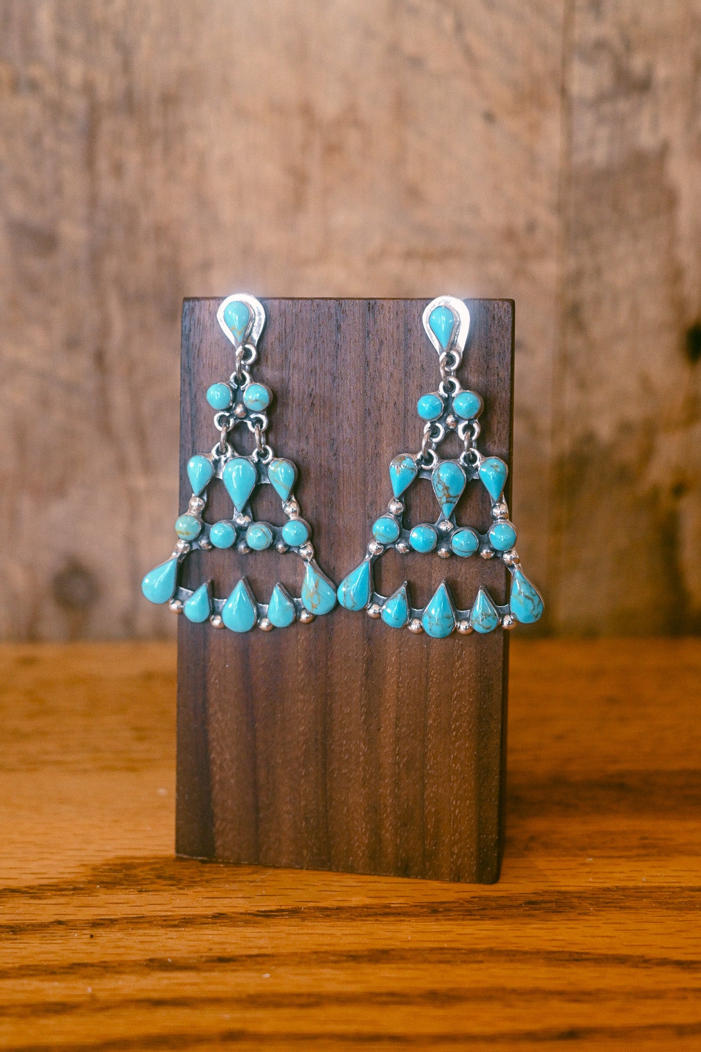 Turquoise Three Row Chandelier Sterling Silver Earring