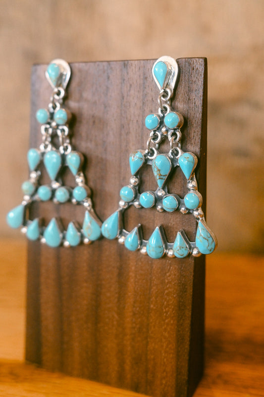 Turquoise Three Row Chandelier Sterling Silver Earring