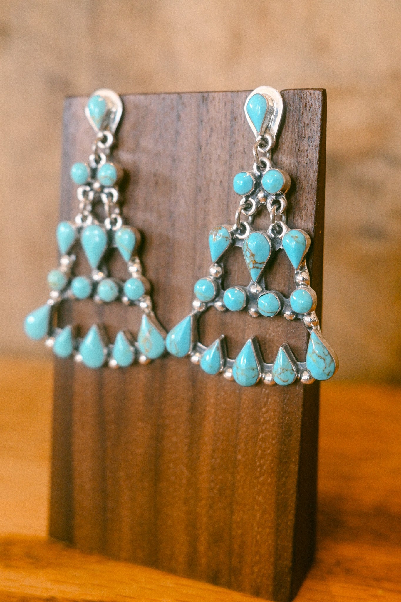 Turquoise Three Row Chandelier Sterling Silver Earring