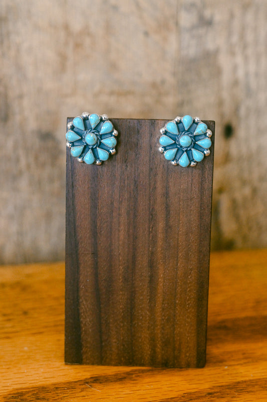 Turquoise Sterling Silver Flower Post Earring