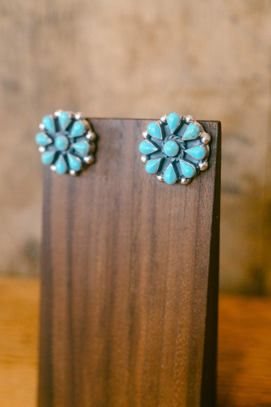 Turquoise Sterling Silver Flower Post Earring