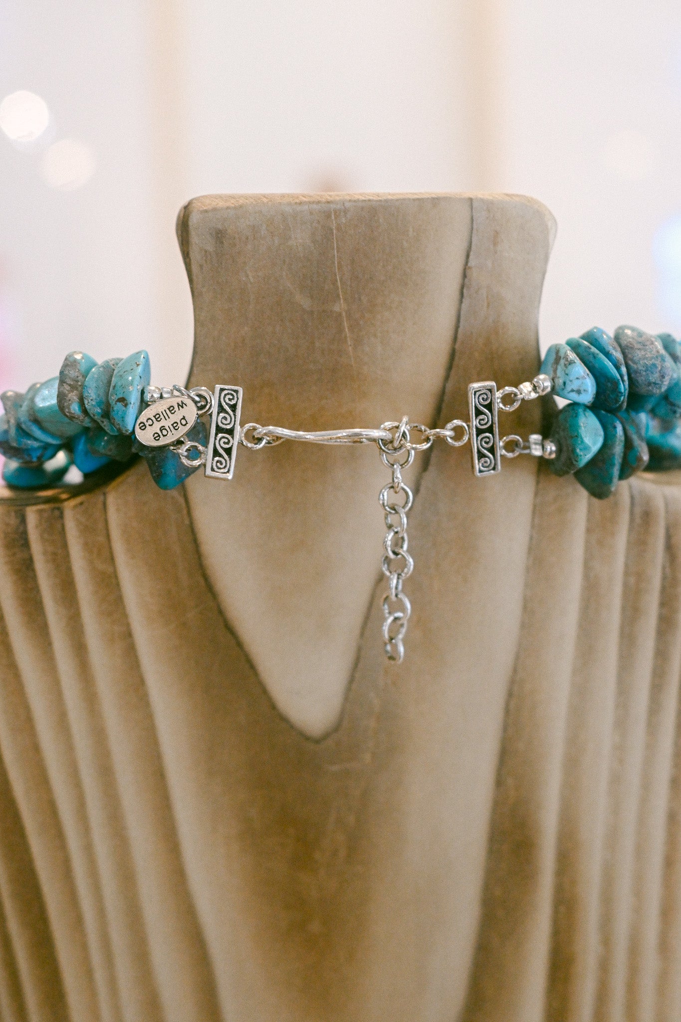 Sterling Silver Naja Necklace with Two Turquoise Strands