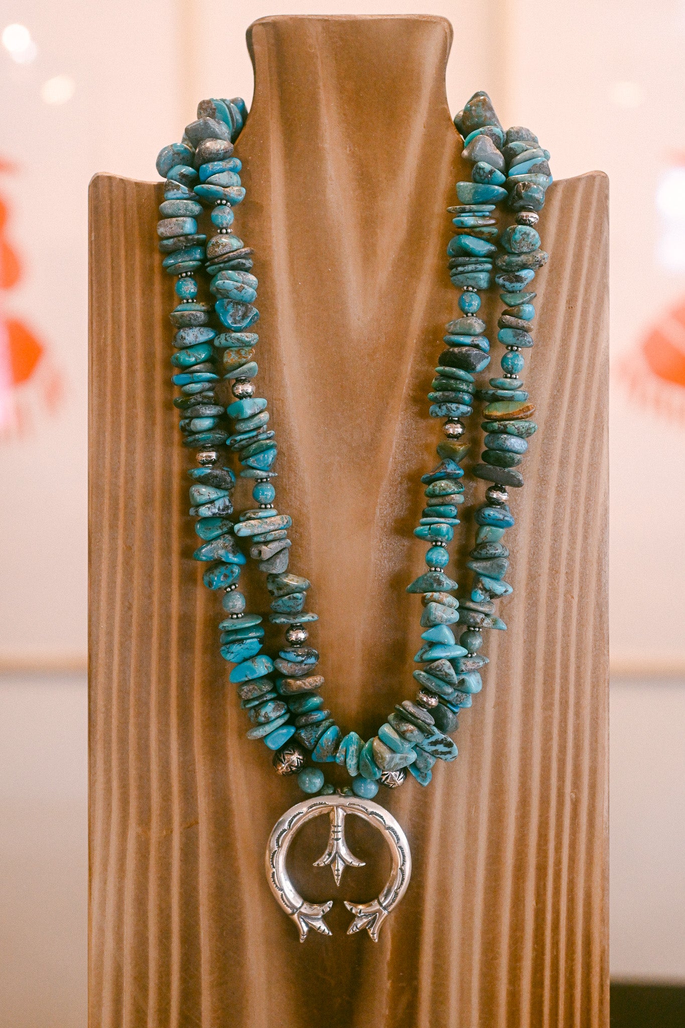 Sterling Silver Naja Necklace with Two Turquoise Strands