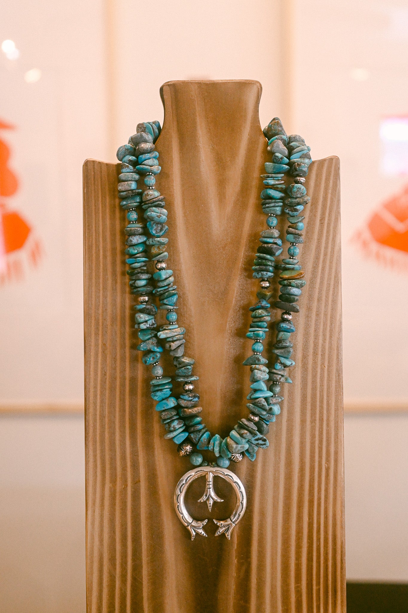 Sterling Silver Naja Necklace with Two Turquoise Strands