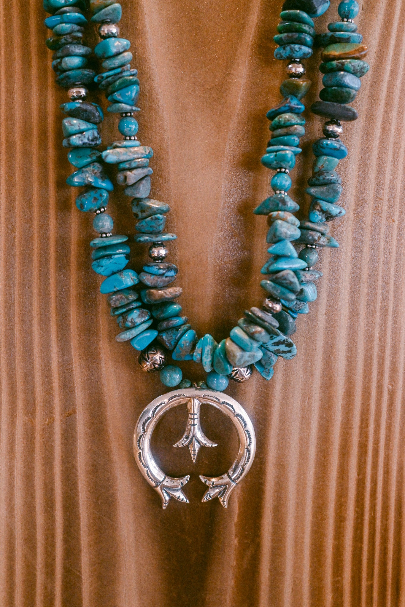 Sterling Silver Naja Necklace with Two Turquoise Strands