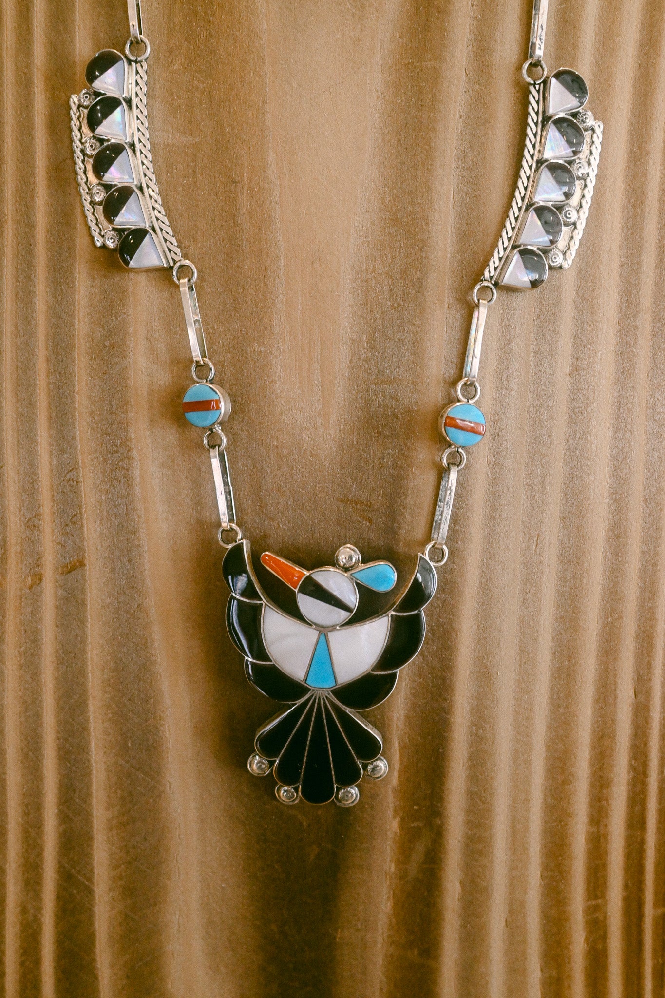 Leagus Ahiyite Zuni Handmade Bird Necklace & Earring Set