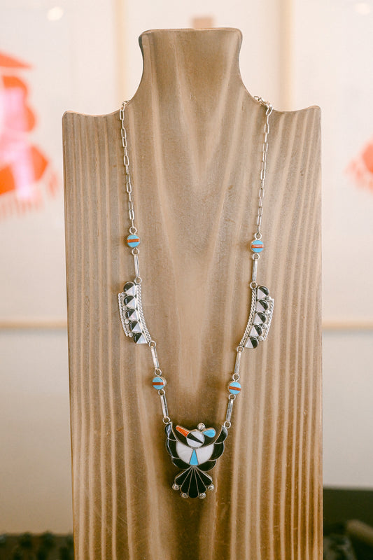 Leagus Ahiyite Zuni Handmade Bird Necklace & Earring Set