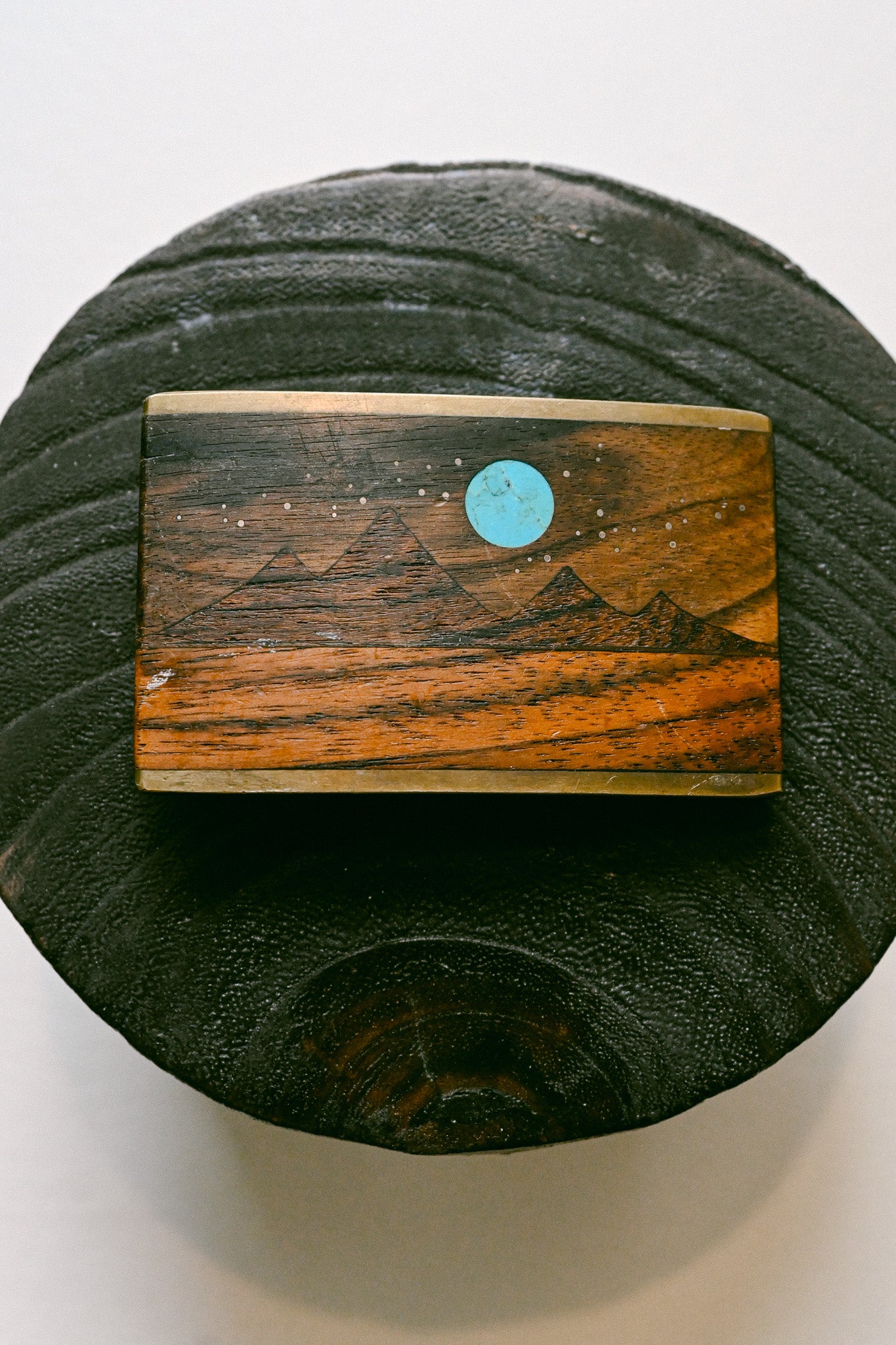 Kenneth Reid Vintage Wood Mountain and Turquoise Belt Buckle