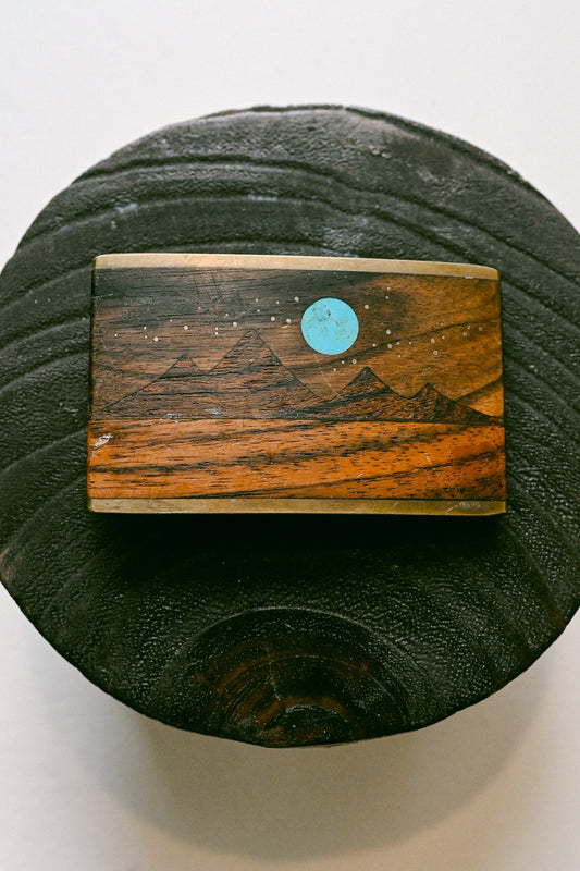 Kenneth Reid Vintage Wood Mountain and Turquoise Belt Buckle