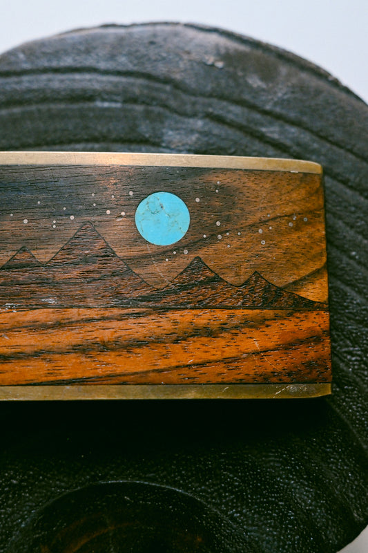 Kenneth Reid Vintage Wood Mountain and Turquoise Belt Buckle