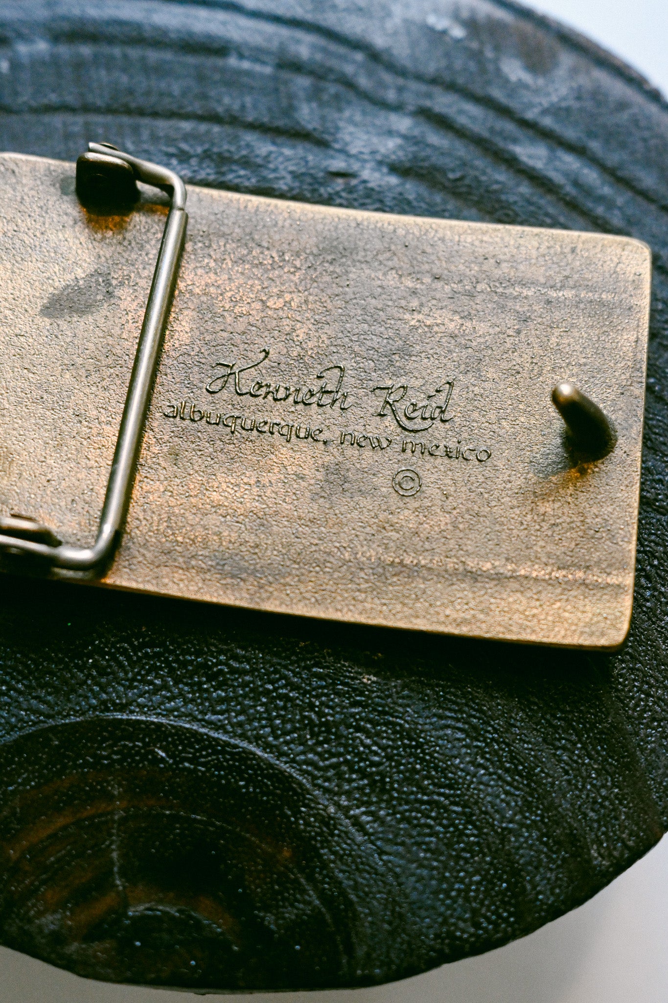 Kenneth Reid Vintage Wood Mountain and Turquoise Belt Buckle
