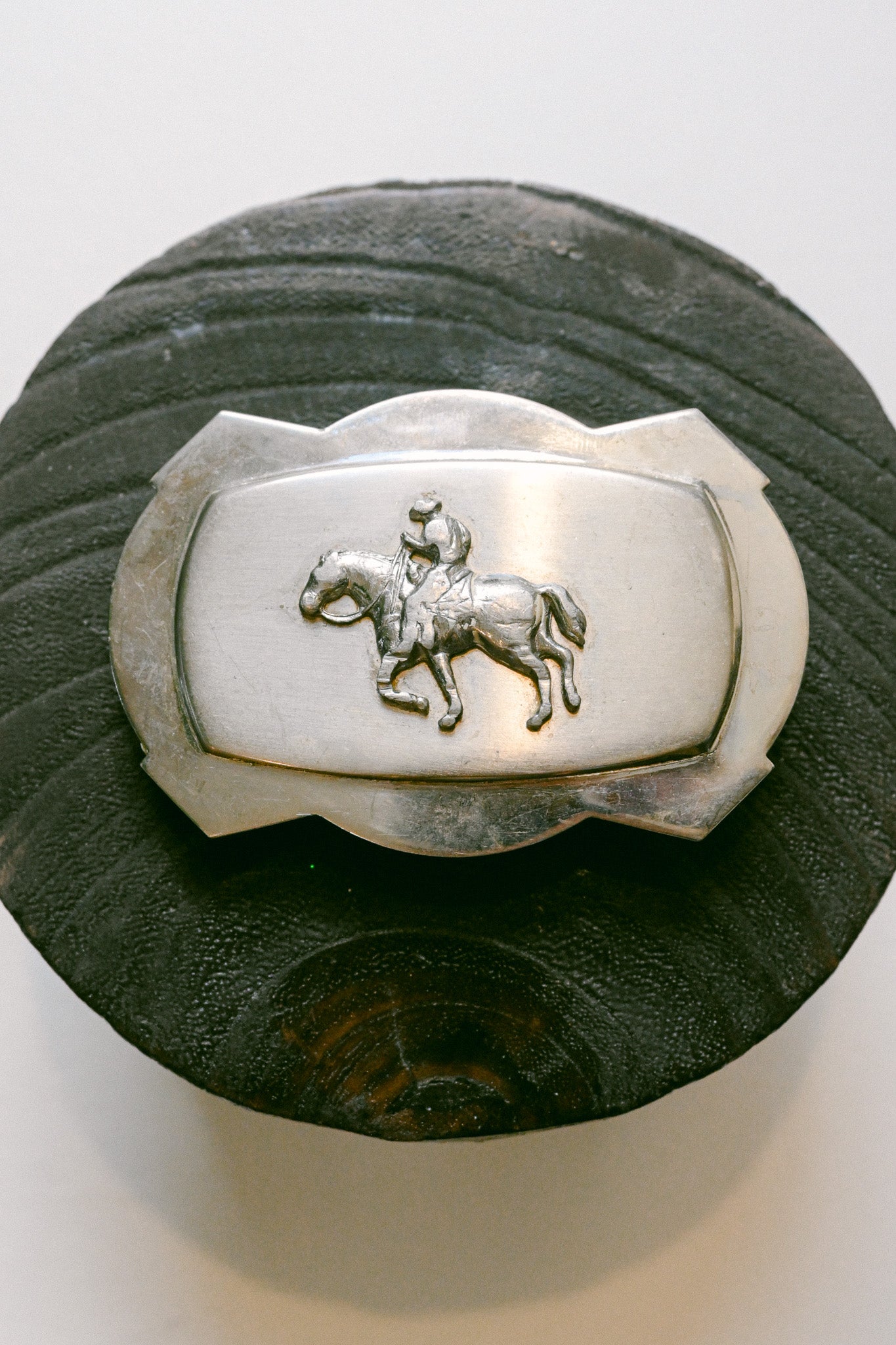 Vintage Nickel Silver Horse and Rider Belt Buckle