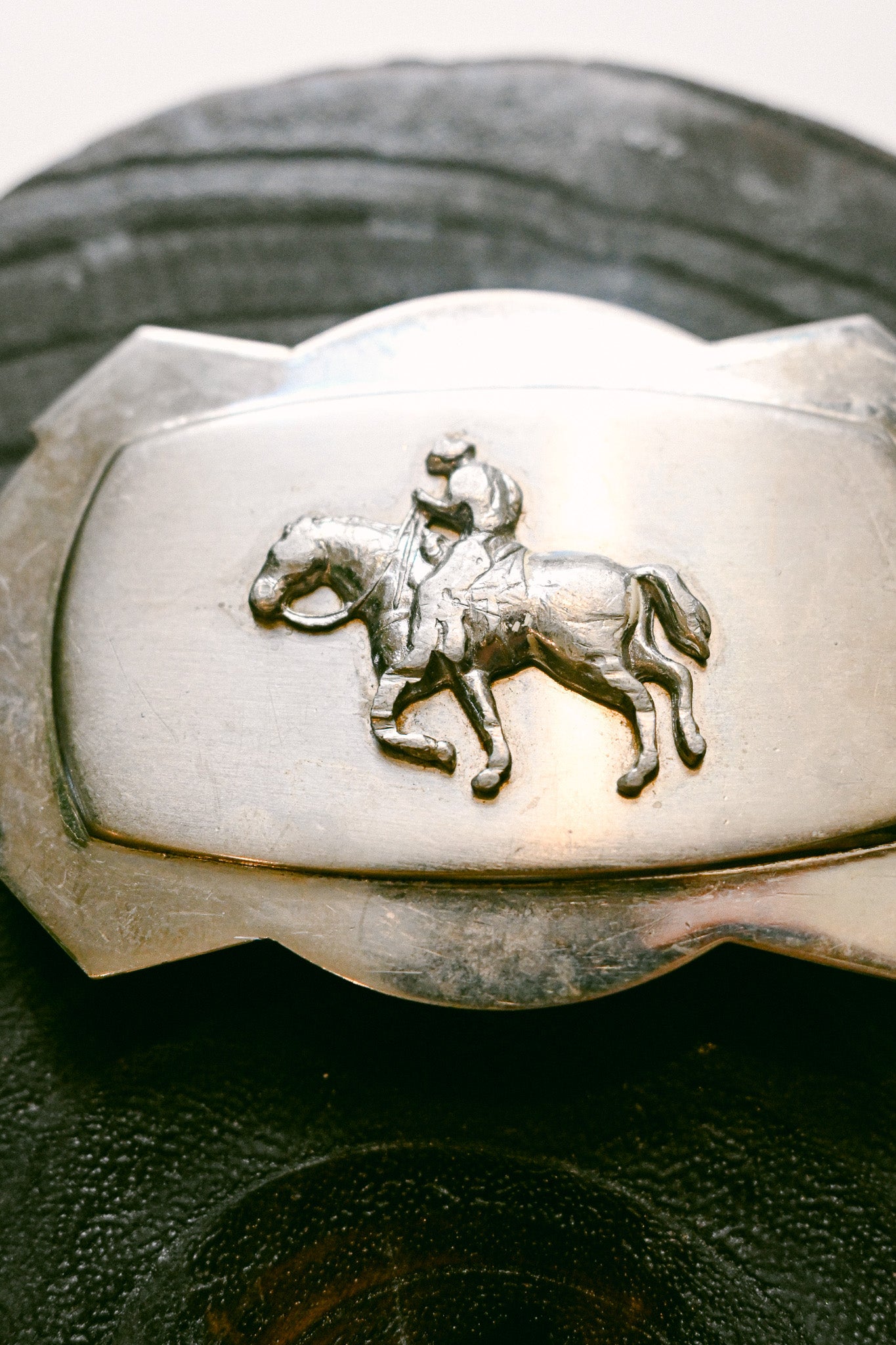 Vintage Nickel Silver Horse and Rider Belt Buckle