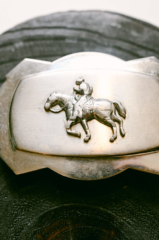 Vintage Nickel Silver Horse and Rider Belt Buckle