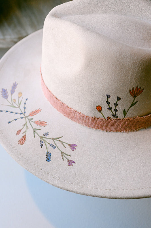 The Riley - Hand-Burned and Hand-Painted Wildflower Hat