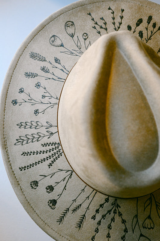 The Beth - Hand-Burned Wildflower Hat