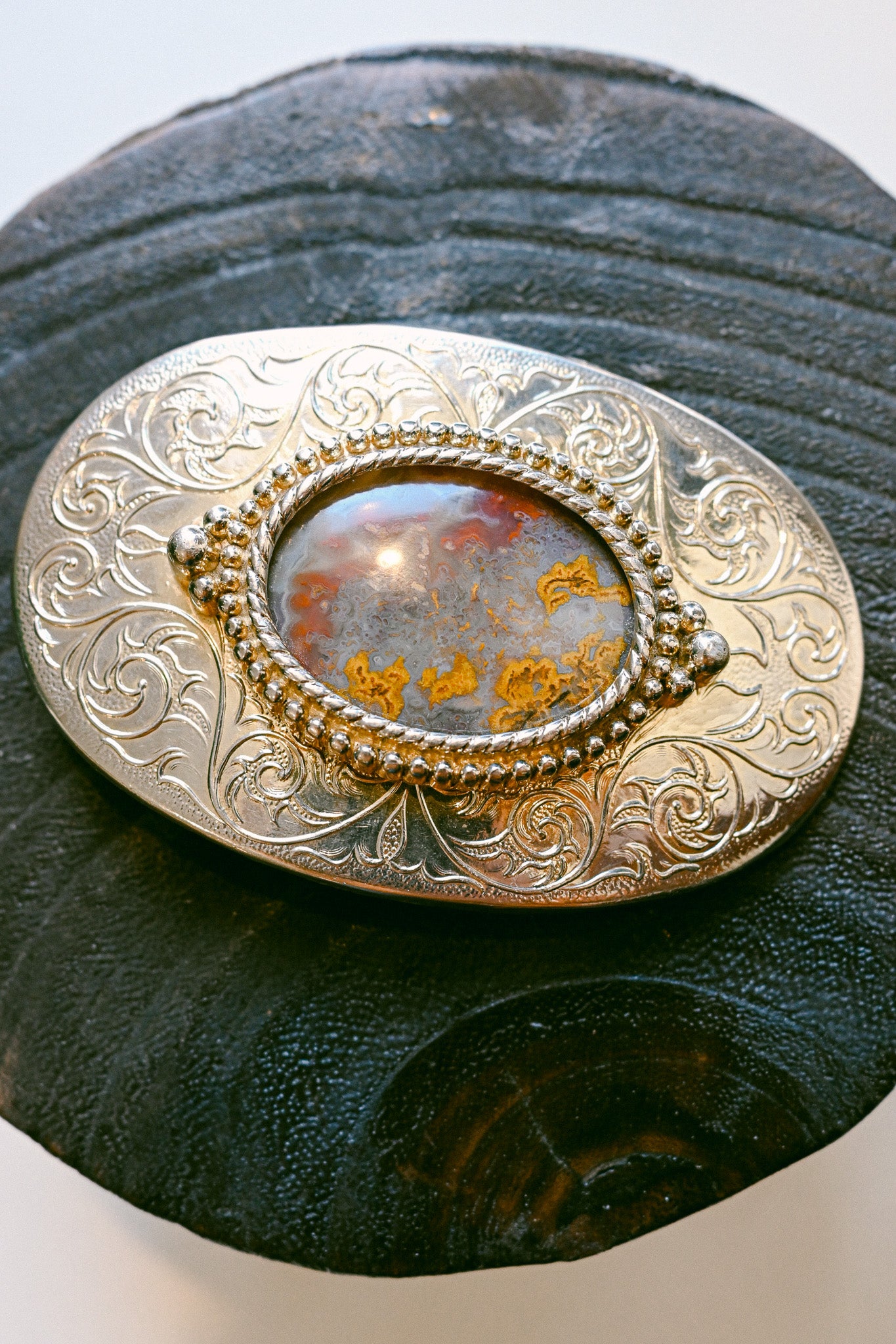 Ornate Western Cabochon Vintage Belt Buckle