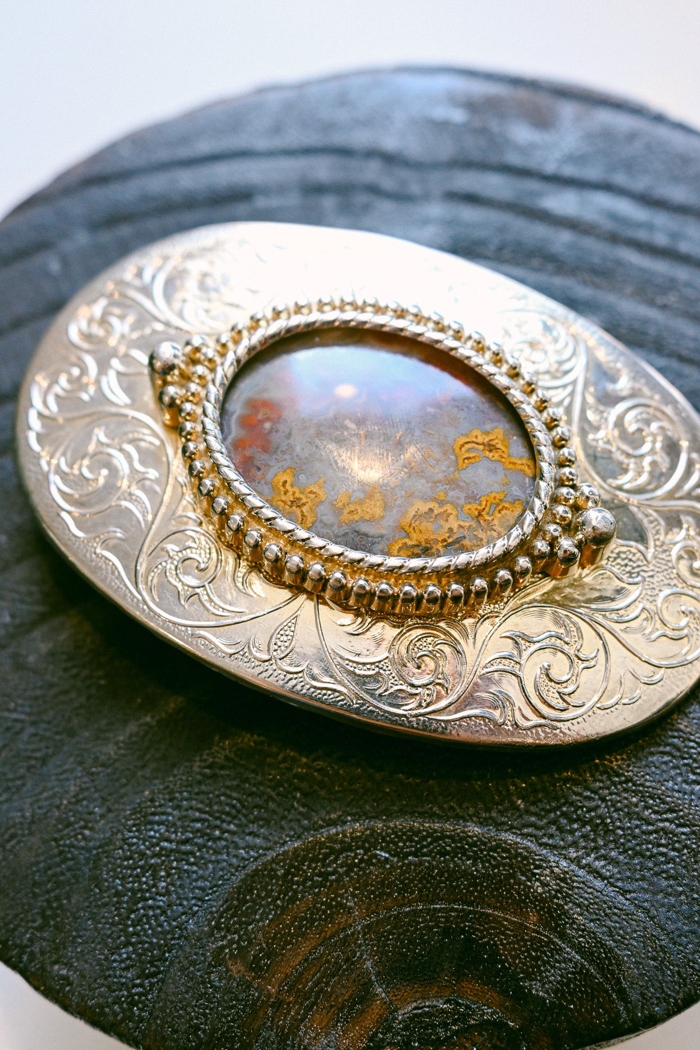 Ornate Western Cabochon Vintage Belt Buckle