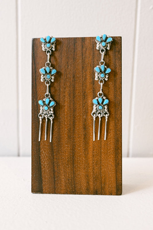 Alice Mutte Zuni Turquoise Sterling Silver Delicate Chandelier Earrings