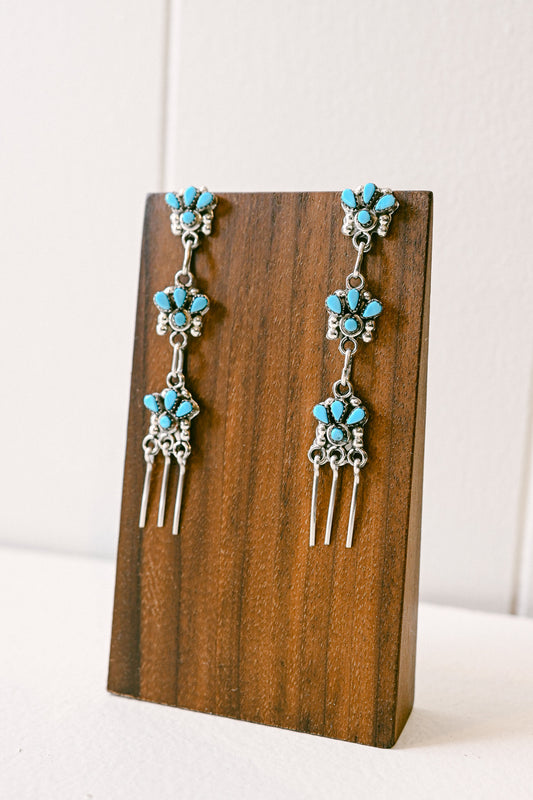 Alice Mutte Zuni Turquoise Sterling Silver Delicate Chandelier Earrings