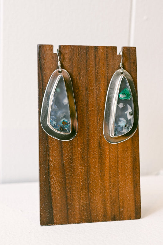 Harold Joe Navajo Ocean Jasper Sterling Silver Hook Earrings