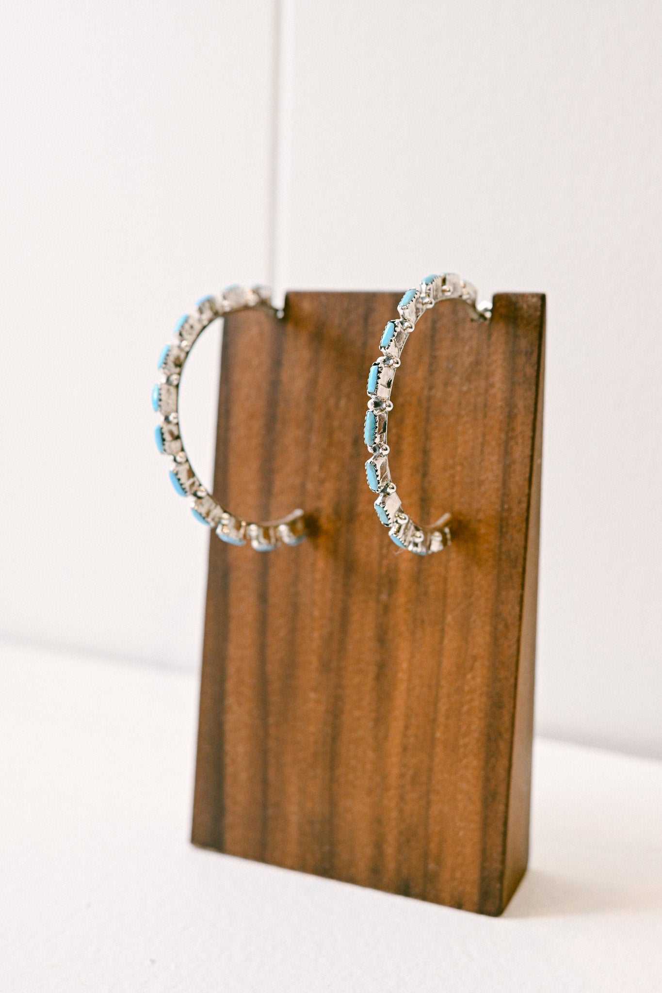 Zuni Needlepoint Turquoise Sterling Silver Hoops