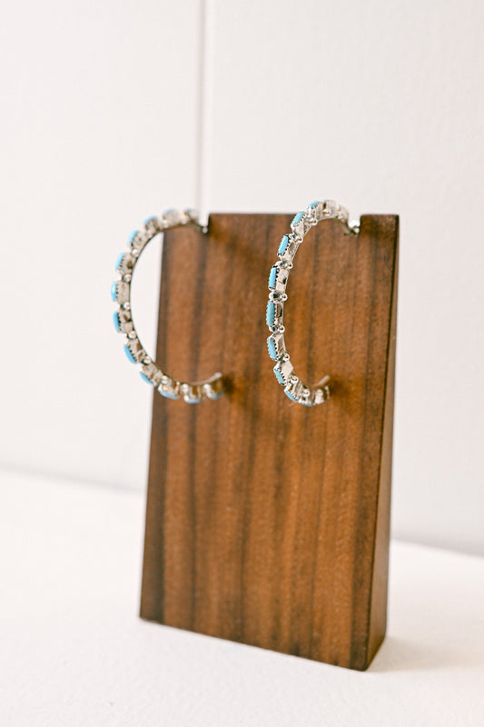 Zuni Needlepoint Turquoise Sterling Silver Hoops