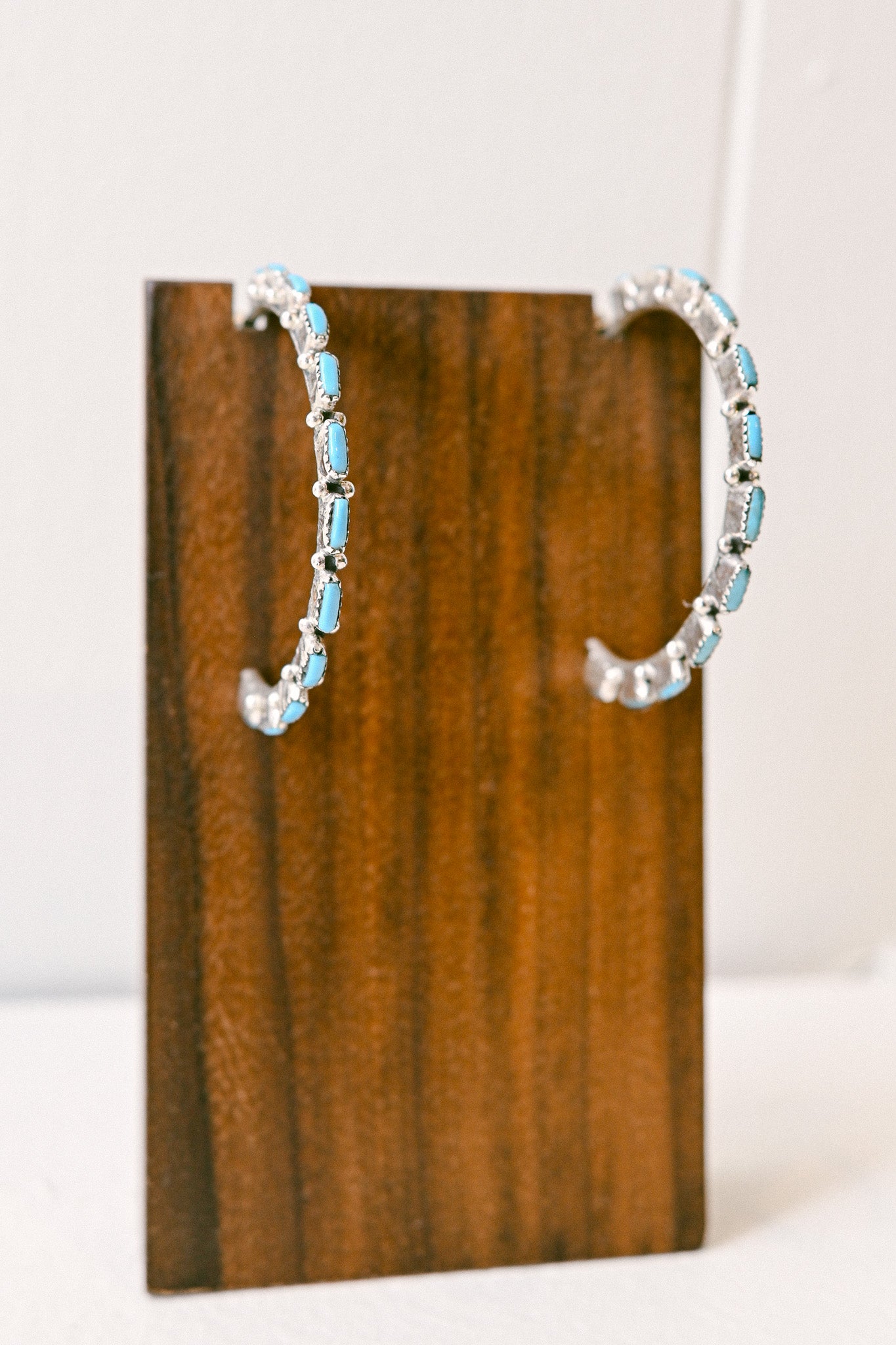 Zuni Needlepoint Turquoise Sterling Silver Hoops