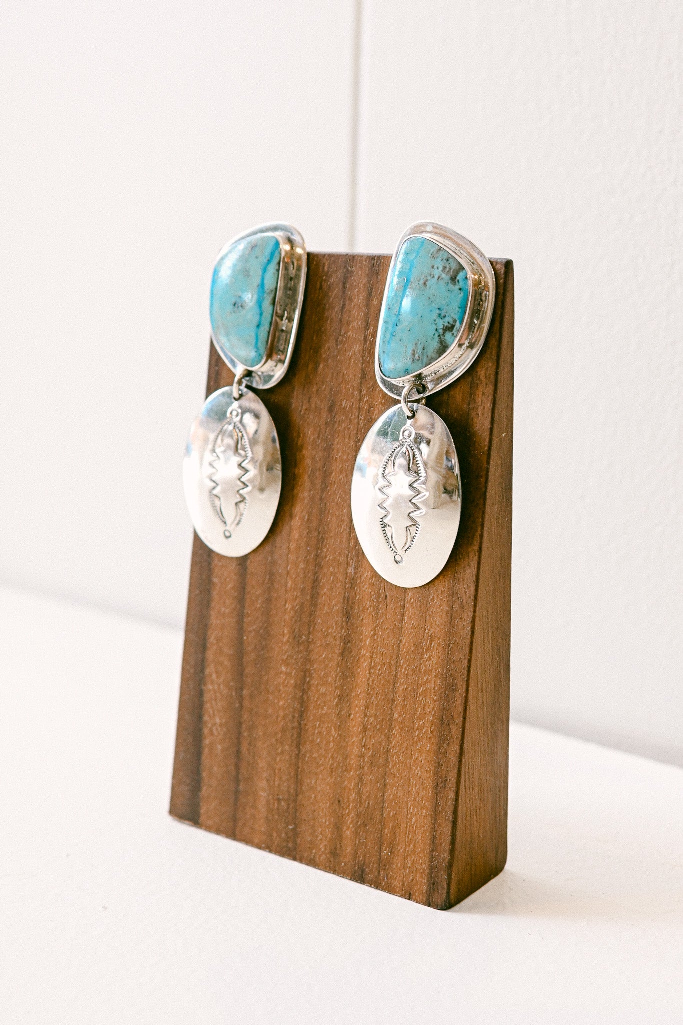 Harold Joe Navajo Turquoise Sterling Silver Drop Earrings