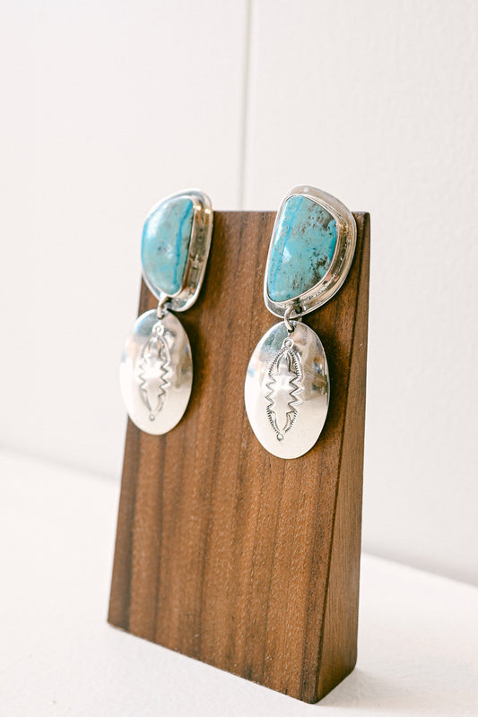 Harold Joe Navajo Turquoise Sterling Silver Drop Earrings