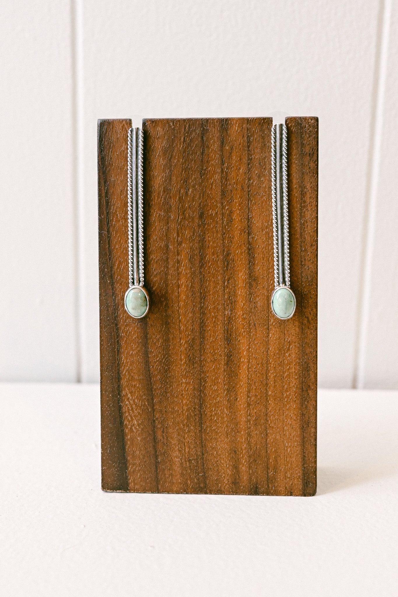 Navajo Sterling Silver Bar Earrings with Oval Turquoise