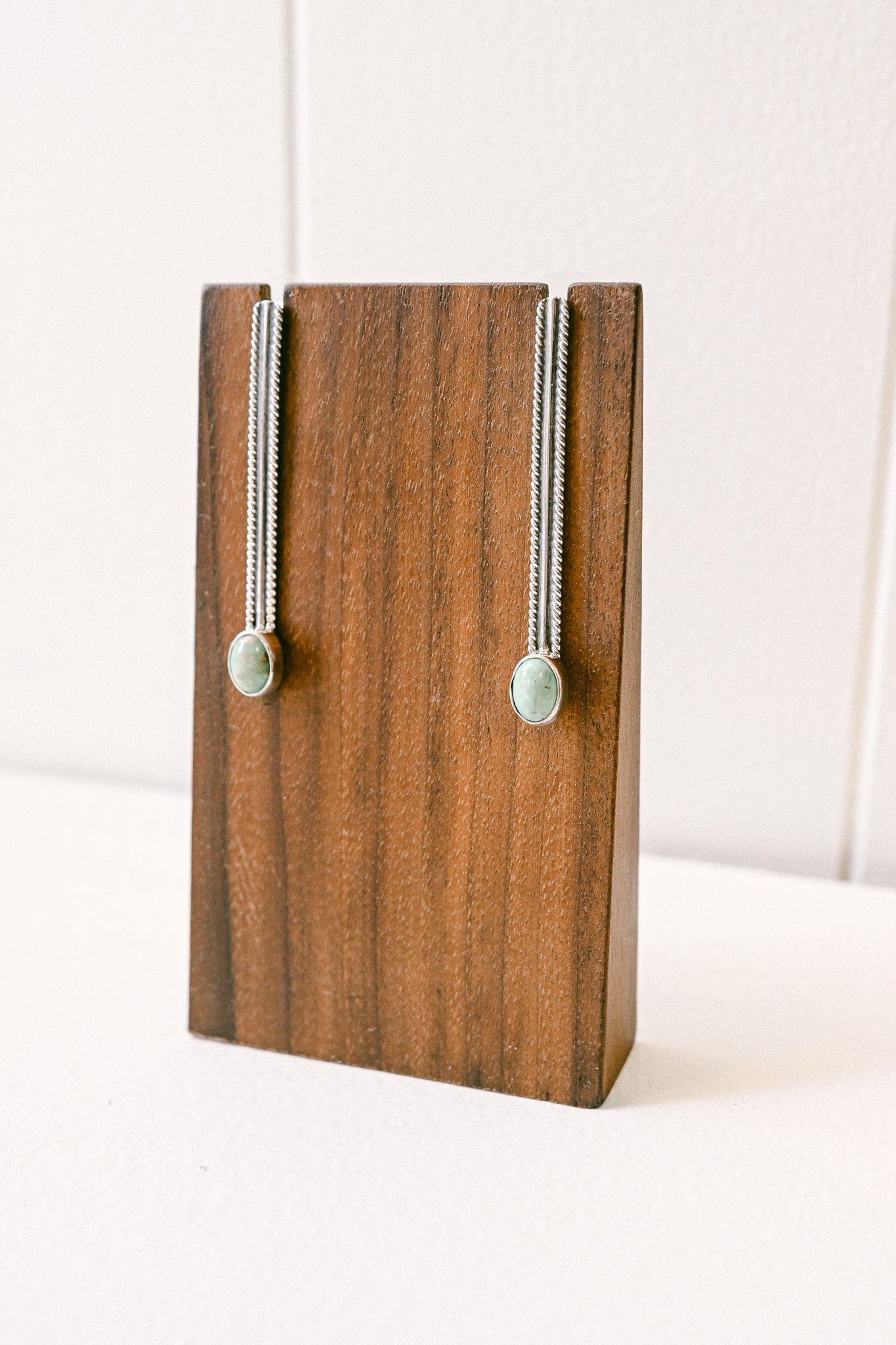 Navajo Sterling Silver Bar Earrings with Oval Turquoise