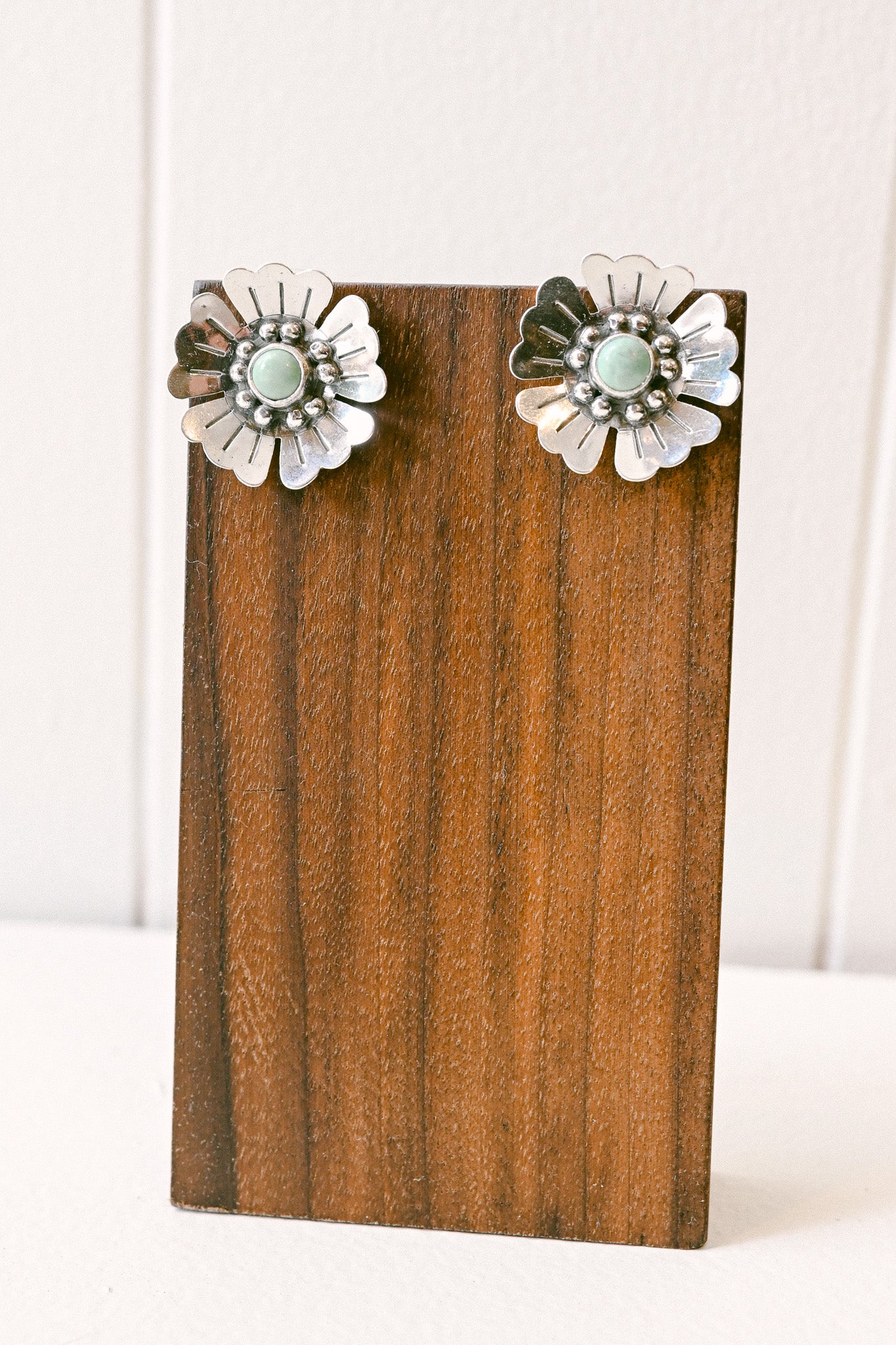 Mike Begay Navajo Flower Turquoise Sterling Silver Post Earrings