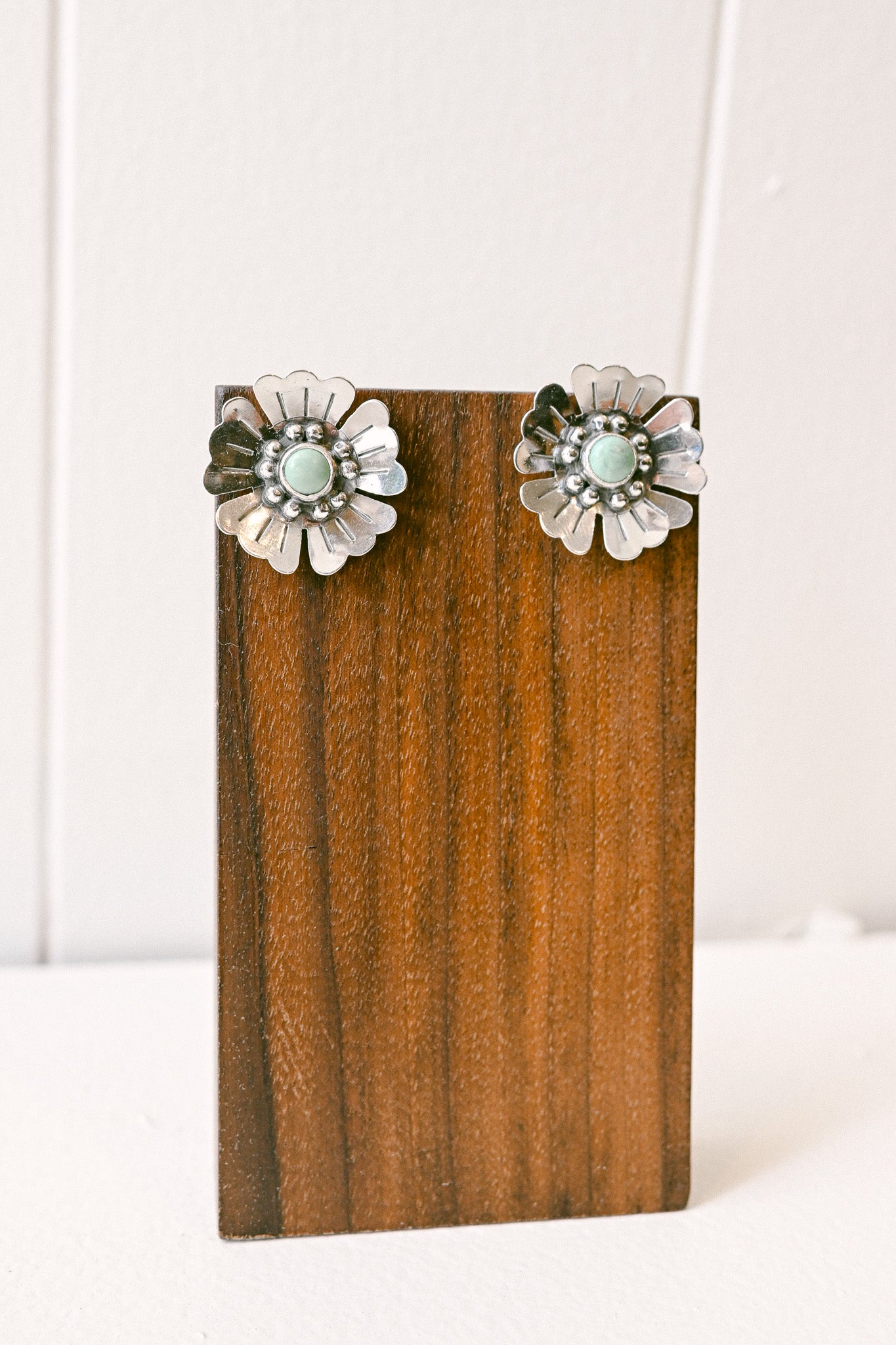 Mike Begay Navajo Flower Turquoise Sterling Silver Post Earrings