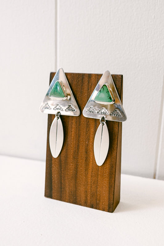 Harold Joe Navajo Variscite Sterling Silver Triangle and Leaf Earrings