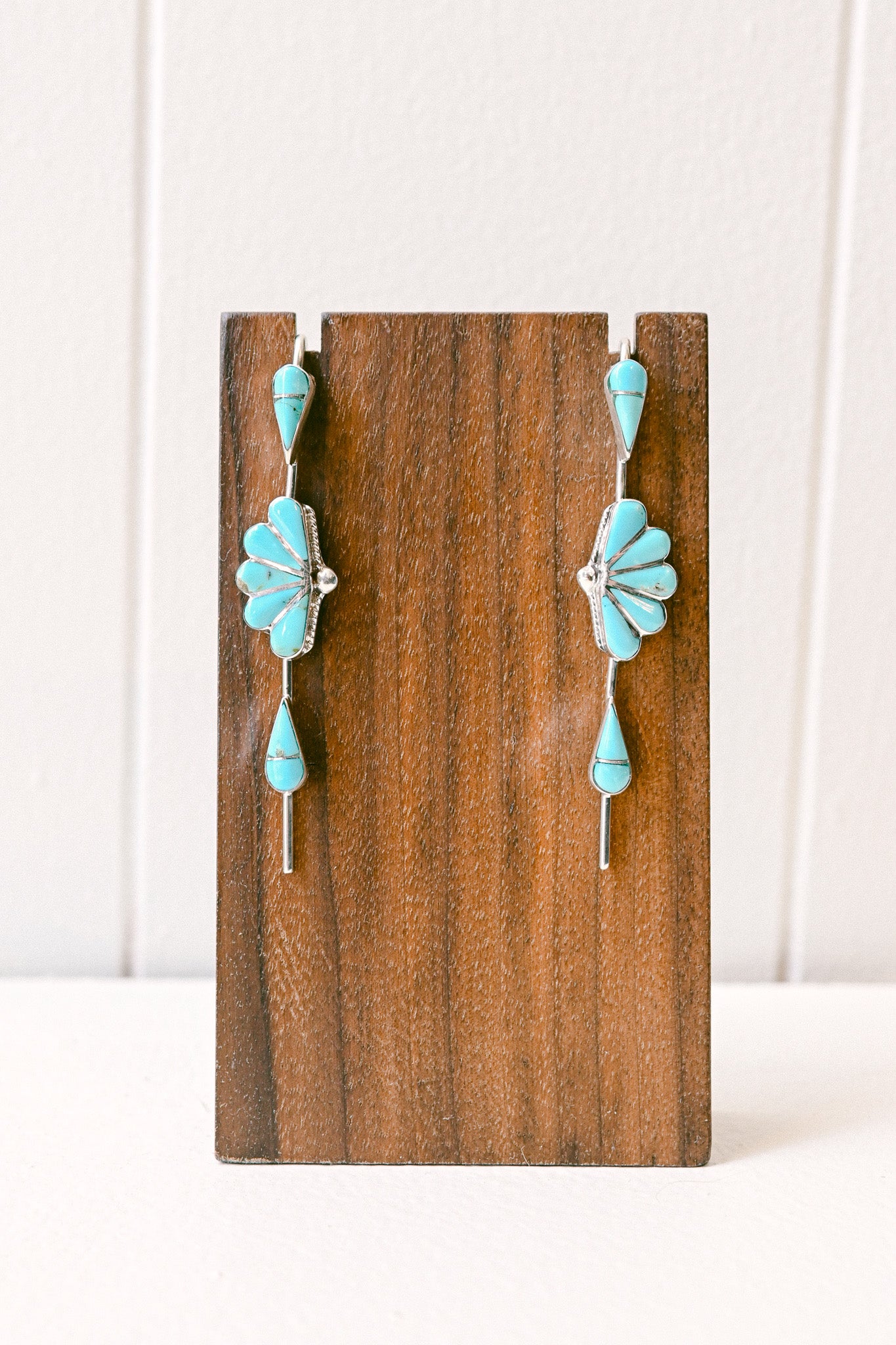 Velda Nastacio Zuni Turquoise Sterling Silver Art Deco Earrings