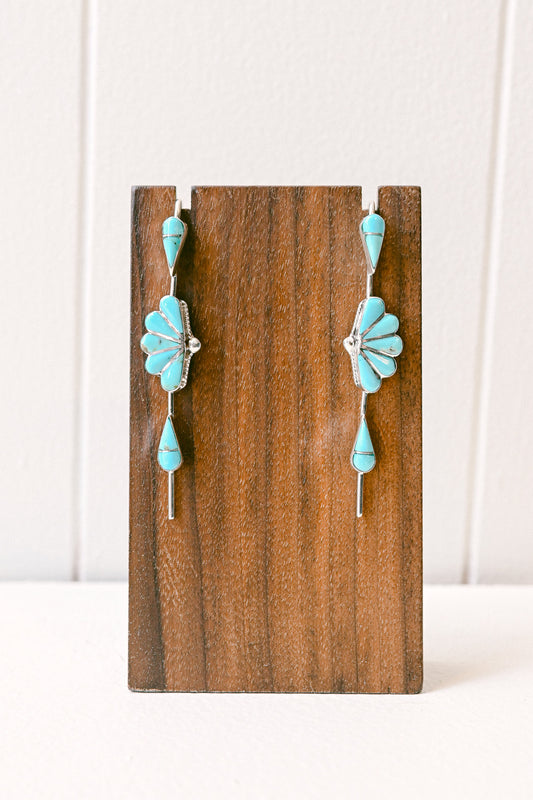 Velda Nastacio Zuni Turquoise Sterling Silver Art Deco Earrings