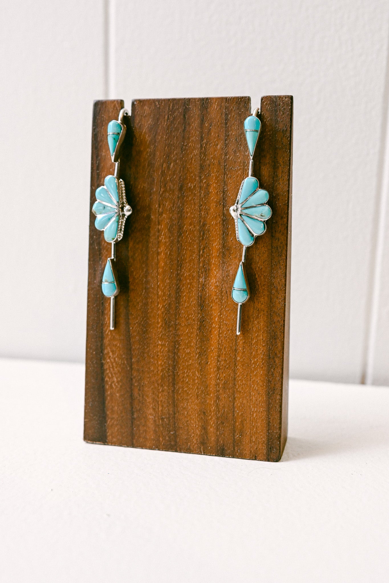 Velda Nastacio Zuni Turquoise Sterling Silver Art Deco Earrings