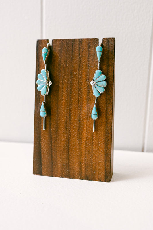 Velda Nastacio Zuni Turquoise Sterling Silver Art Deco Earrings