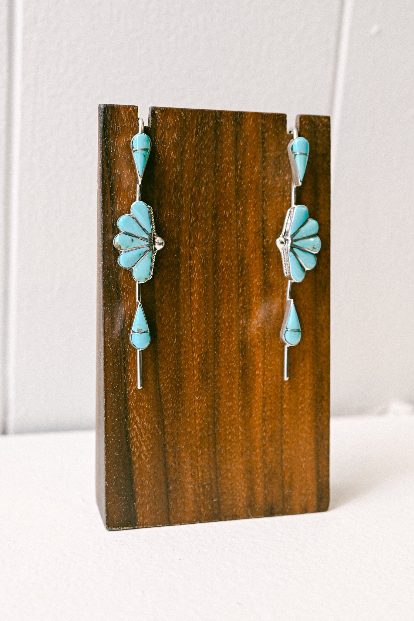 Velda Nastacio Zuni Turquoise Sterling Silver Art Deco Earrings