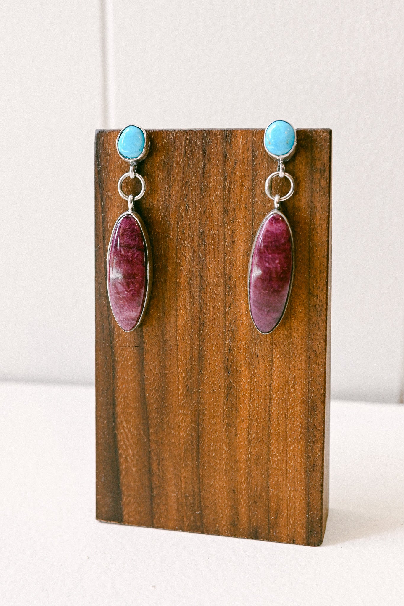 Navajo Purple Spiny Oyster and Turquoise Double Drop Earrings