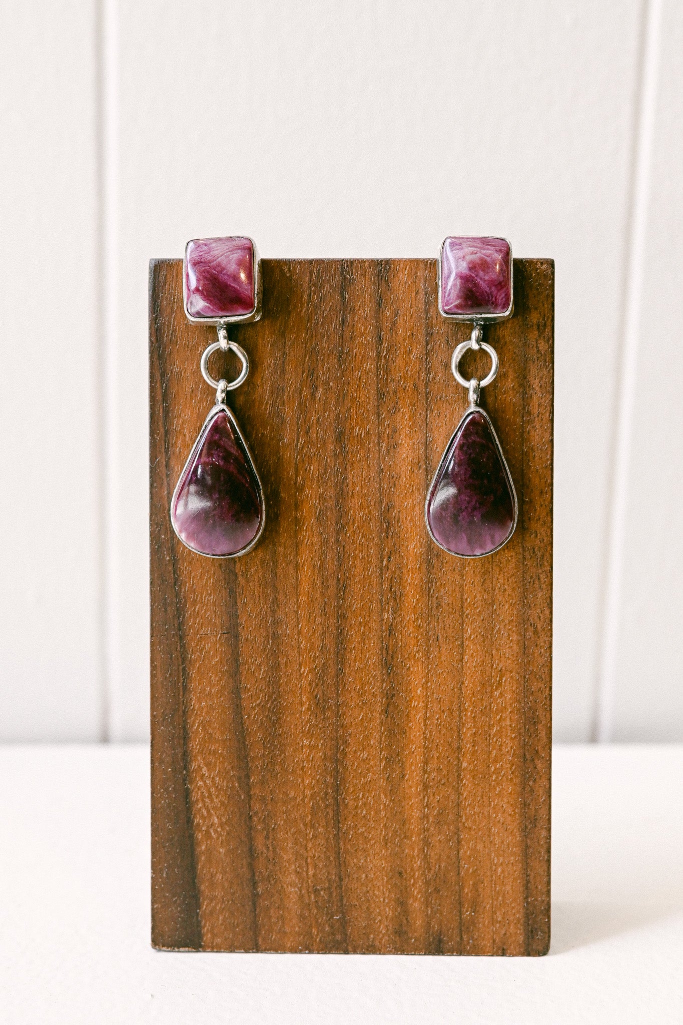 Navajo Purple Spiny Oyster Double Drop Earrings