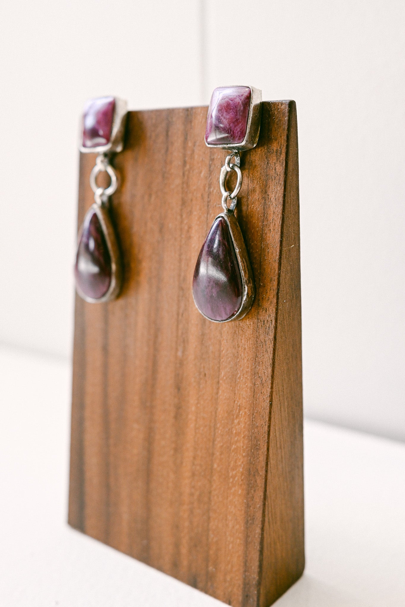 Navajo Purple Spiny Oyster Double Drop Earrings