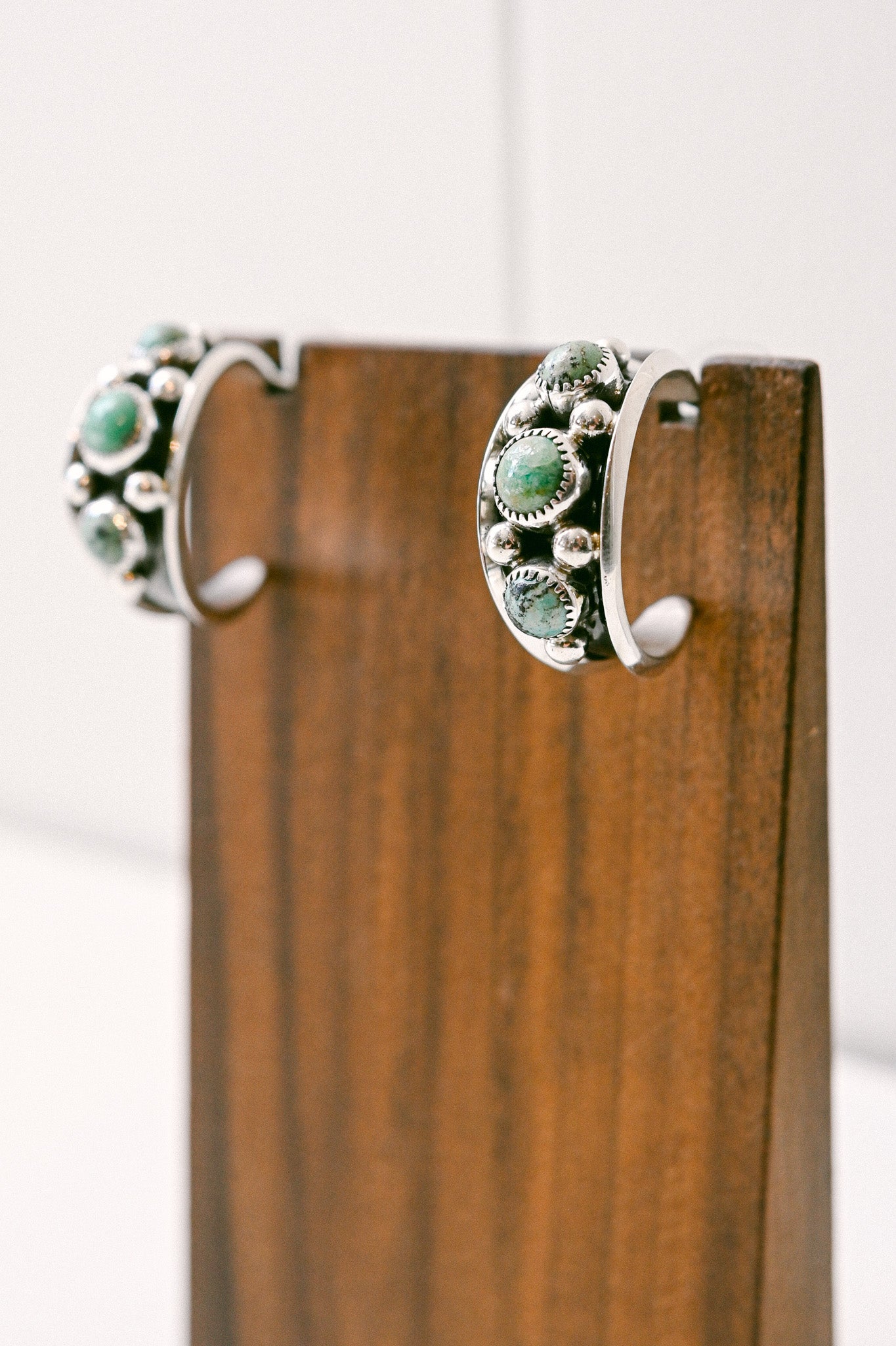 Navajo Sterling Silver Hoops with Three Turquoise Stones