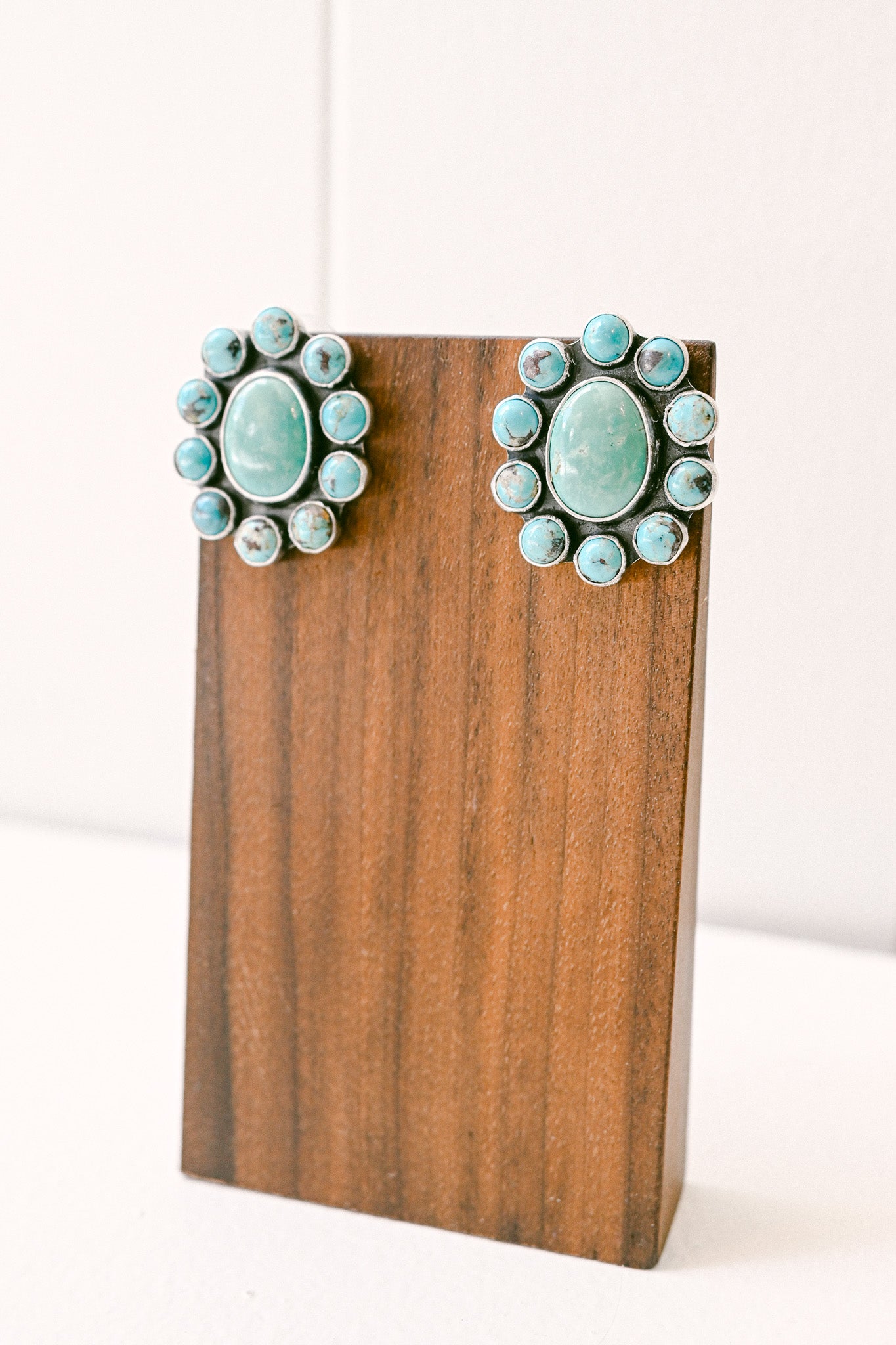 Navajo Cluster Turquoise Sterling Silver Post Earrings