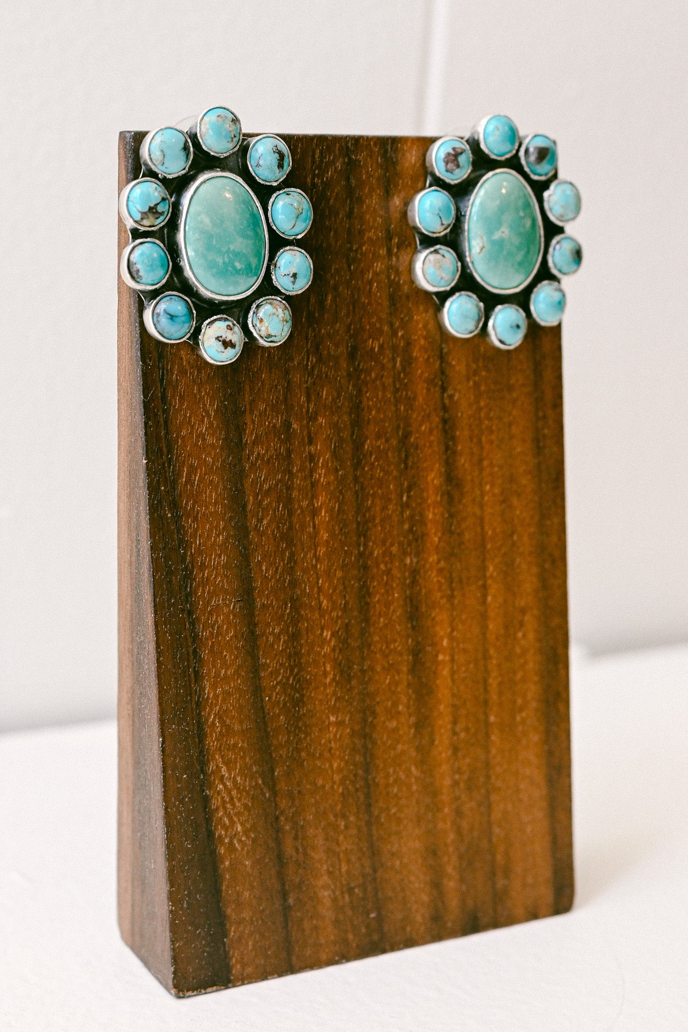 Navajo Cluster Turquoise Sterling Silver Post Earrings