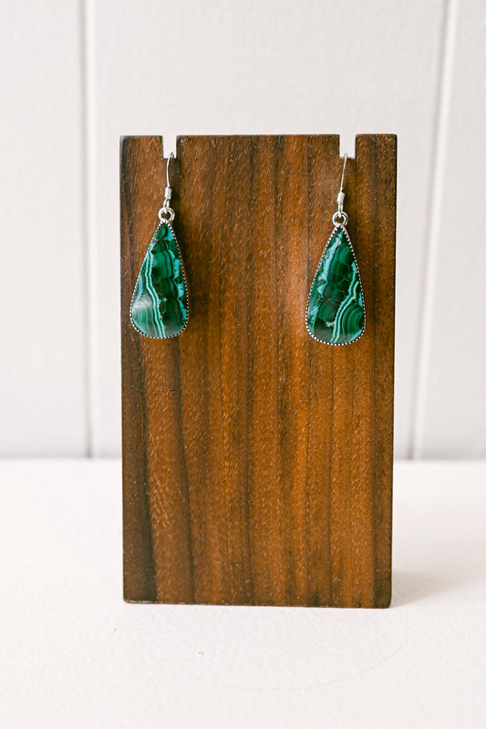 Alice Johnson Navajo Sterling Silver Malachite Hook Earrings